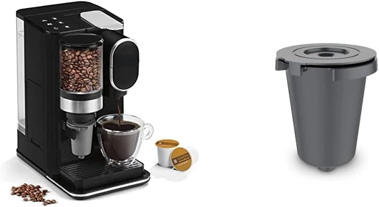 

Conical Burr Grind & Brew Single-Serve Coffeemaker, Black & HomeBarista Reusable Filter Cup, Gray Cop coffee Automatic espresso