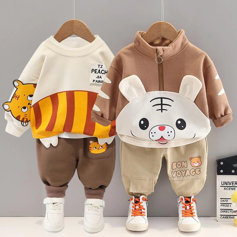 stylish baby clothing set Spring and Autumn Children's Suit Boys Cartoon Pullover Two-piece Long Sleeve 0-4 Years Old Boys and Girls Casual Sweater Suit sun baby clothing set