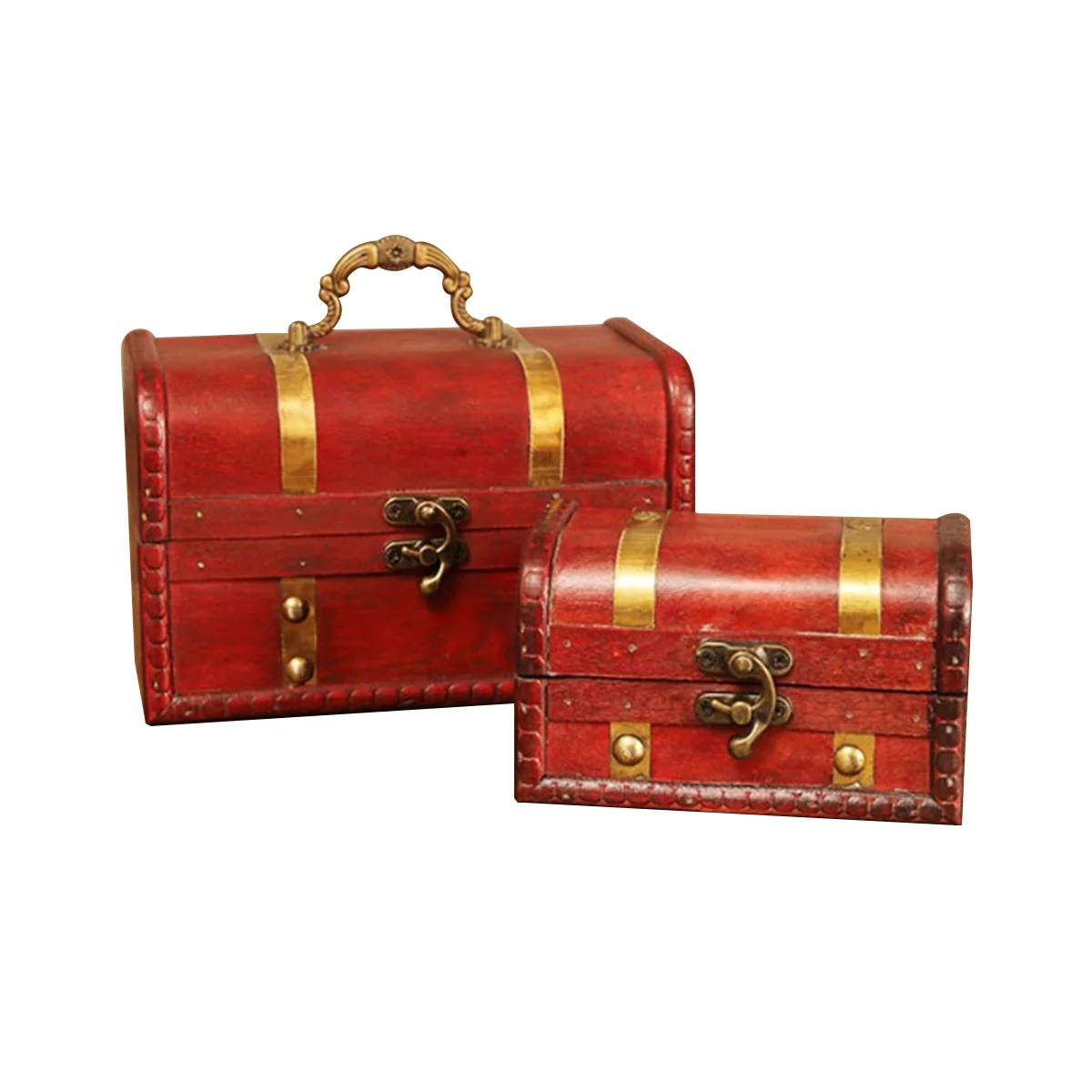 

Шкатулка для ювелирных изделий в стиле ретро, деревянная коробка с замком для хранения первых ювелирных изделий, Настольная отделочная коробка для фотографий, реквизит в античном стиле, 2 шт.