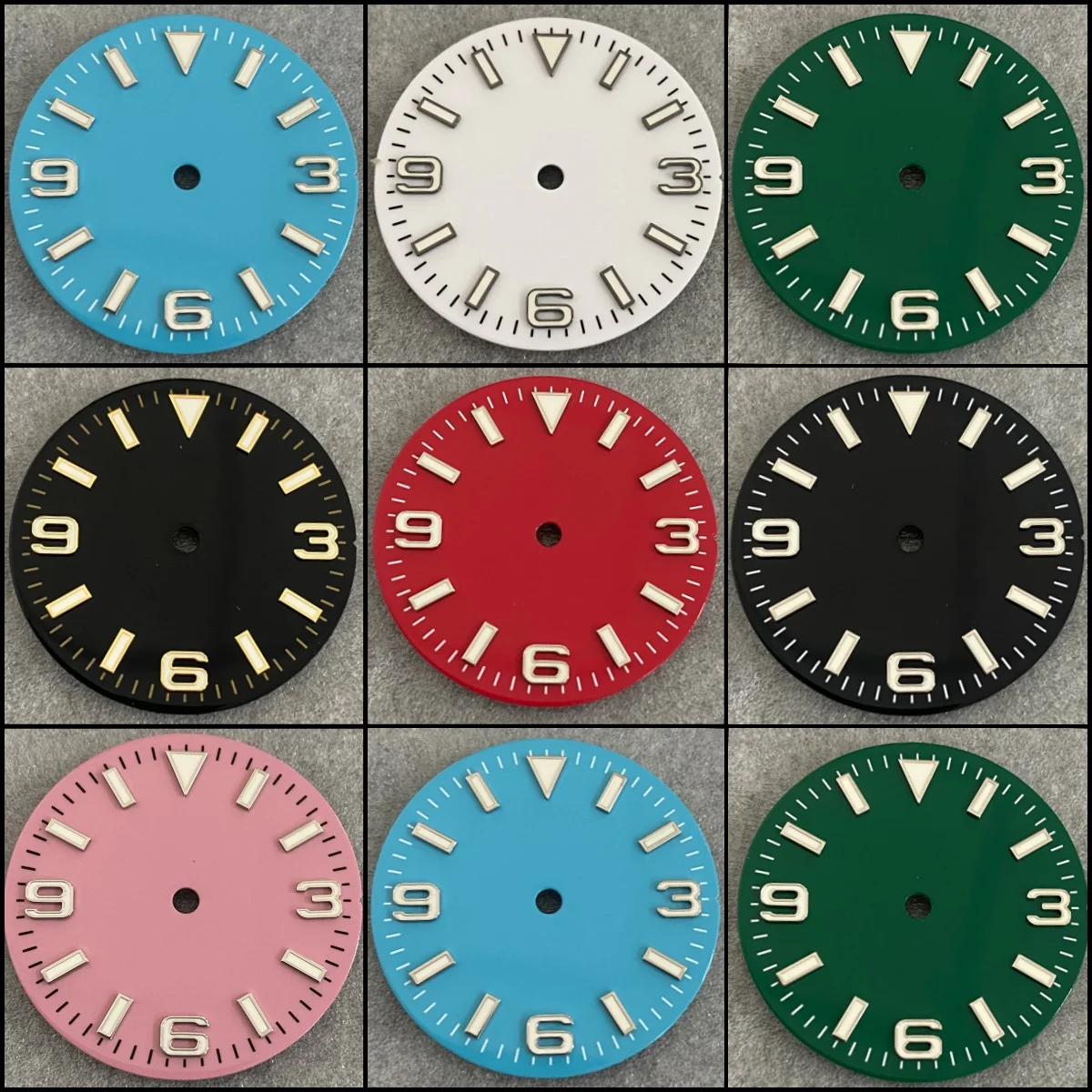 Quadrante dell'orologio super luminoso da 29 mm adatto per NH35 NH36 movimento automatico datario quadrante dell'orologio Sunburst nero blu grigio