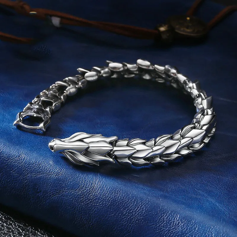 

Bracelet S925 en argent Sterling thaïlandais pour hommes, bijou créatifde , Personnalité Rétro Dominatrice, échelle de Dragon