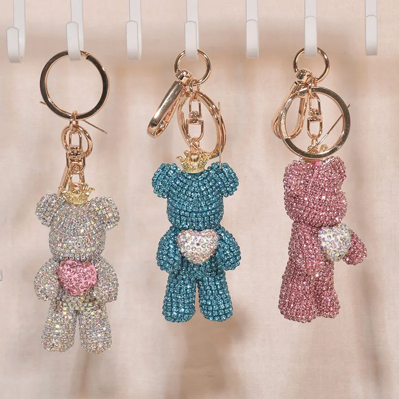 Diamond Heart Violent Bear Keychain Pendant Bag Pendant Sparkling Diamond Cartoon Doll Birthday Gift Keychain 2