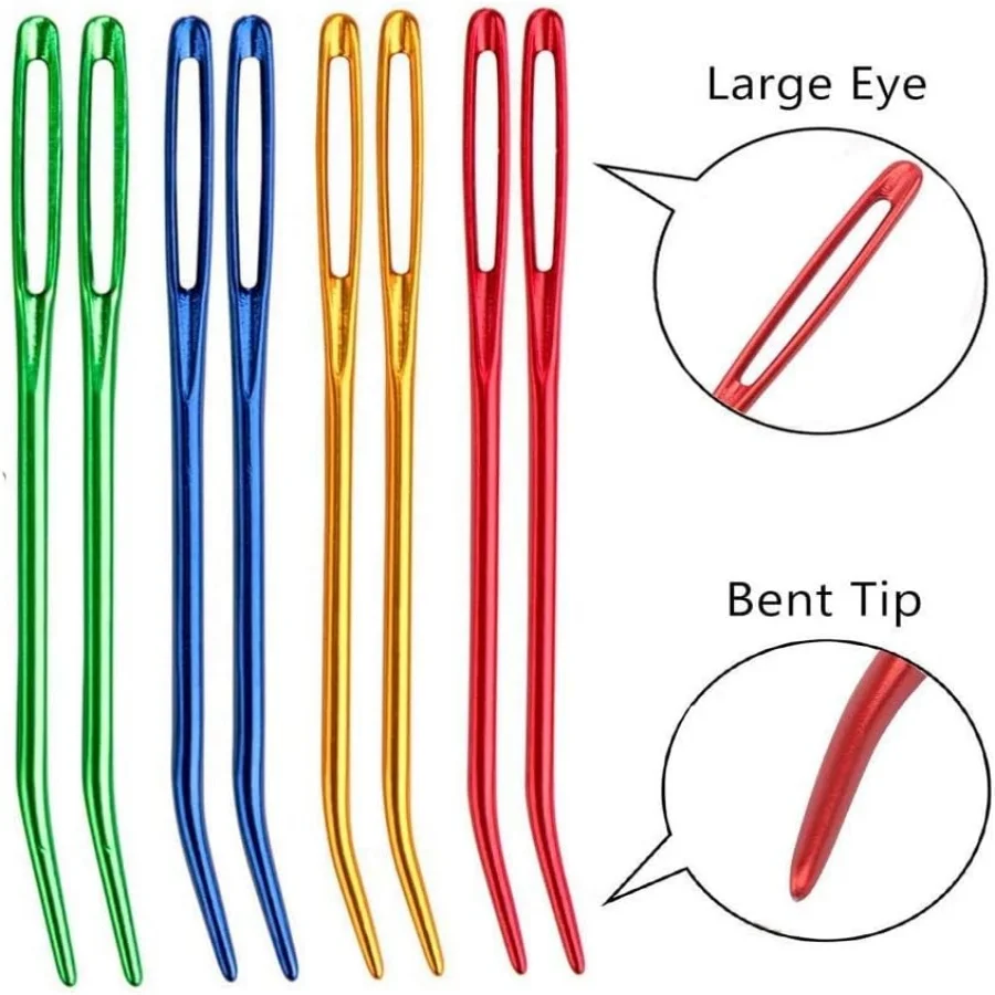 Crochet needles aluminum bent tip knitting needles DIY sewing big eye bent needle yarn weave tool with storage box