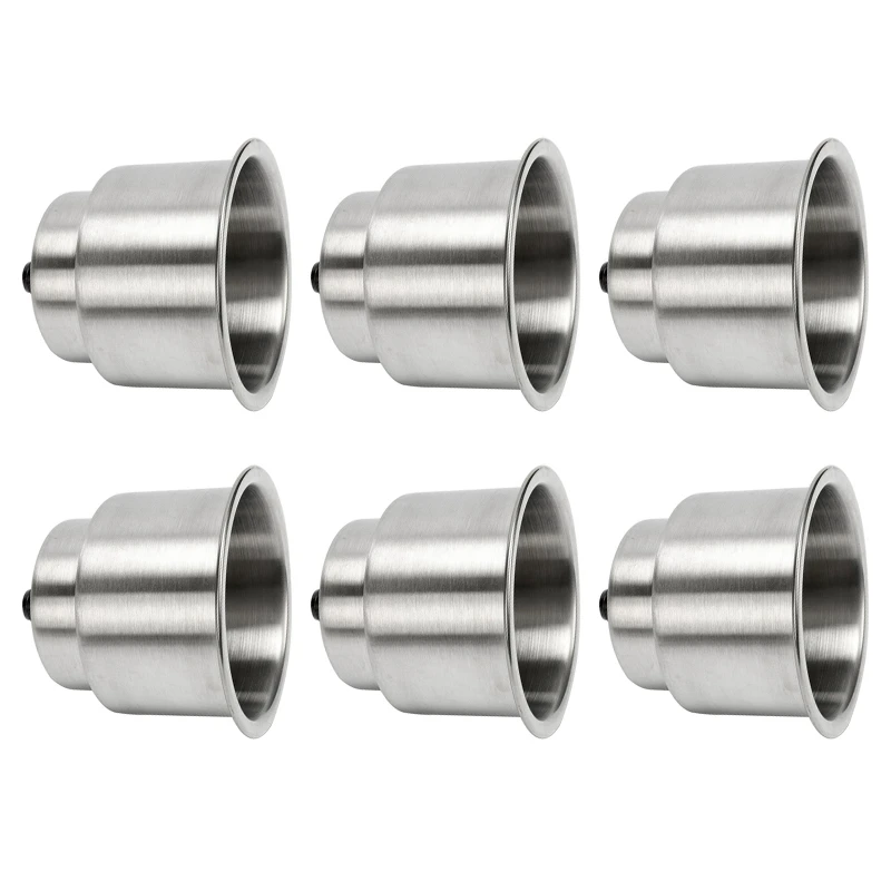 

6X Stainless Steel Cup Drink Holder Brushed With Drain Marine Boat Rv Camper