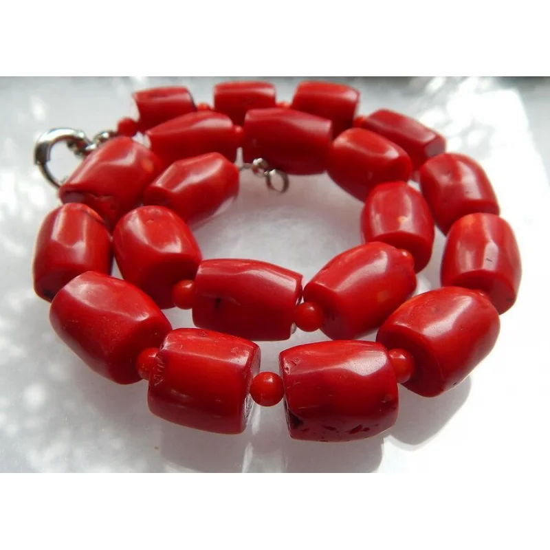 

New Vintage Estate Chunky Red Coral Barrel Bead Neace 18'