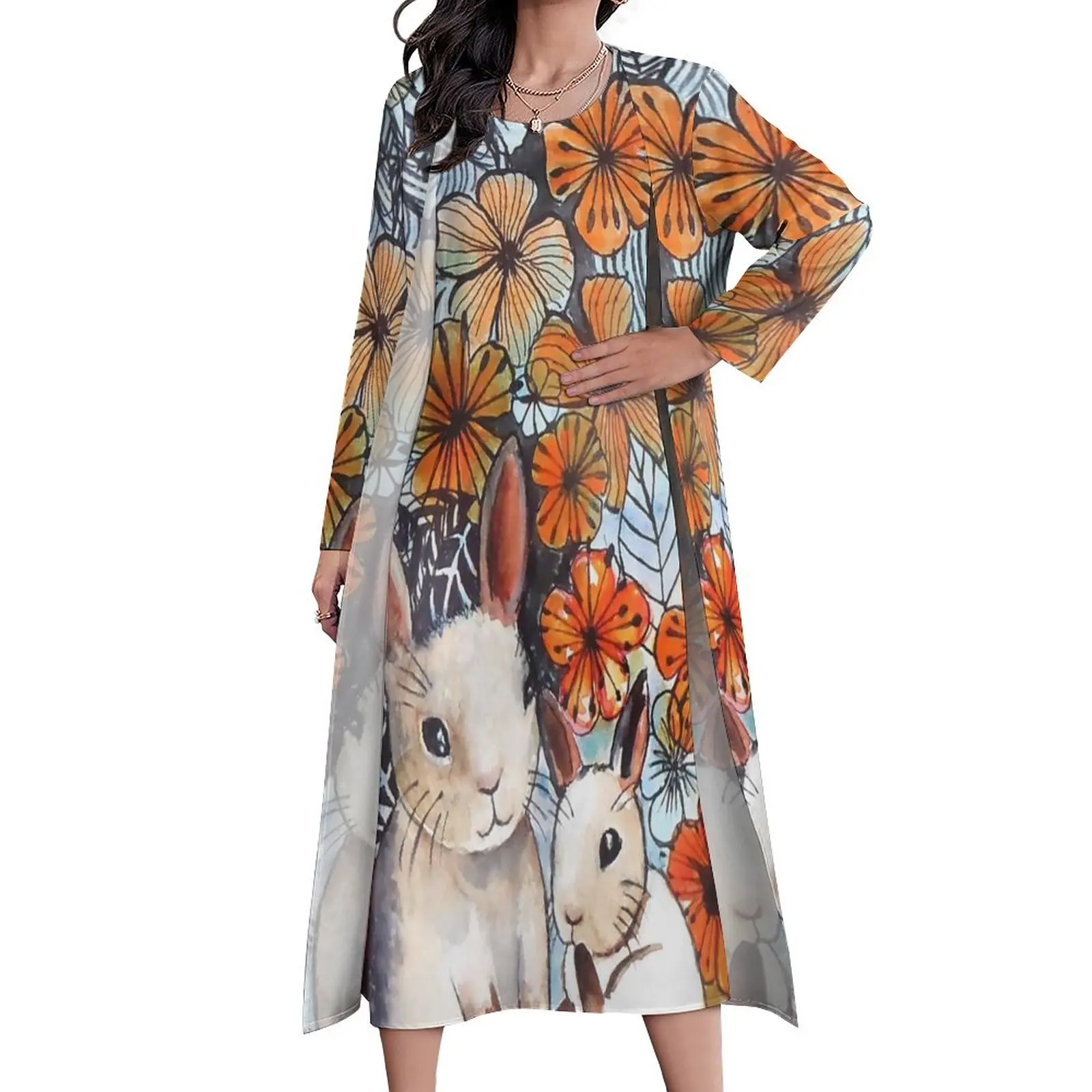 

Easter Bunny Dress Flower Power Bunnies Beach Maxi Dress Streetwear Bohemia Long Dresses Summer Two-Piece Clothing Big Size 5XL