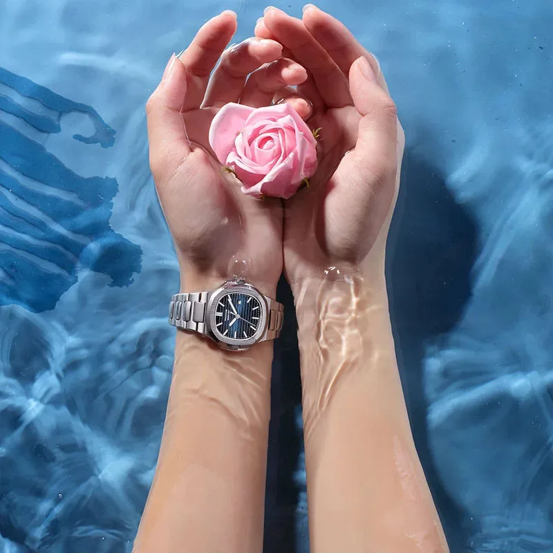 ROCOS Luxury Brand Watch Nautilus Ladies High Quality Fashion Quartz Blue Dial Square Wrist Watch Women's Waterproof Watch R139L 3
