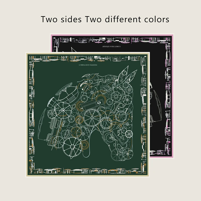 New Brand Two-sided Print Headband Scarf Women Fashion 90*90cm Silk Hijab Bandana Neckerhicef Sun Protection Shawl Headscarf