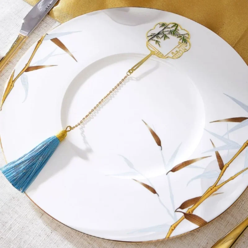 Chinese Bamboo Plate Set,Bone China Plate Set with Floral Pattern,Perfect for Home & Hotel Use