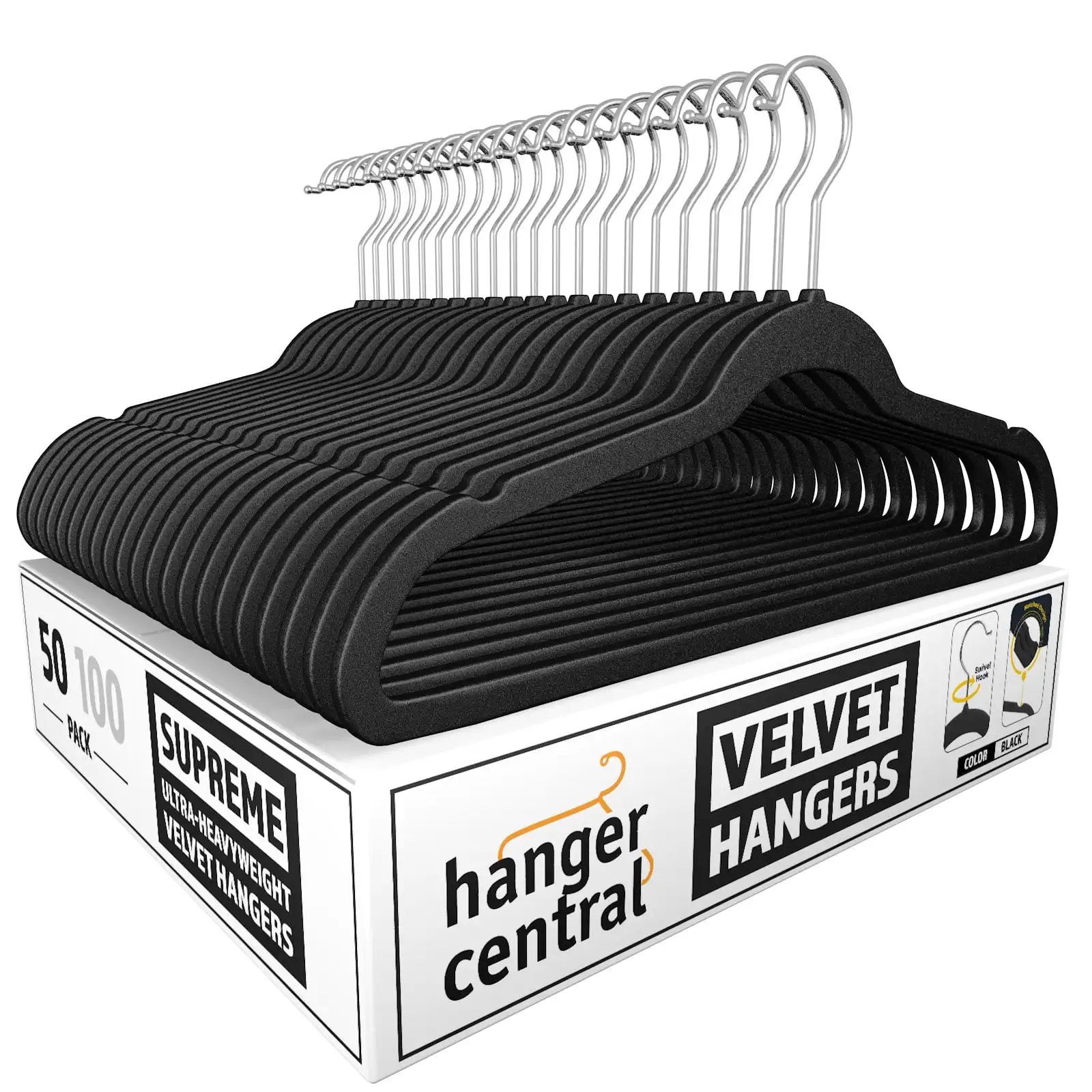 

Velvet Heavy Weight Clothing Hanger, 50 Pack, Black