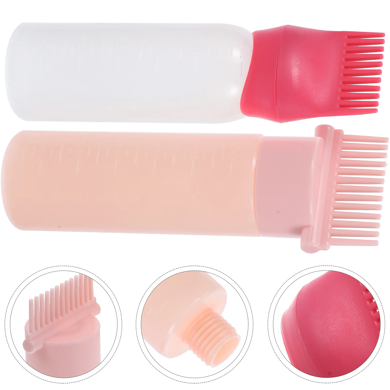 

2 Pcs Pink Suit Hair Dye Bottle Applicator Comb Coloring Tools Oil Dispenser for