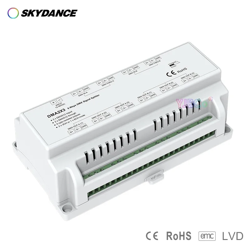 Skydance 6 channel DMX Signal Splitter 12V-48V 24V 36V 0.5A Max DMX512 Amplifier Repeater Work DMX Master For LED Lamp Lights 4 way 4 channel satellite signal splitter 5 2400mhz f type 4 way 4 channel zinc die cast housing satellite tv receiver