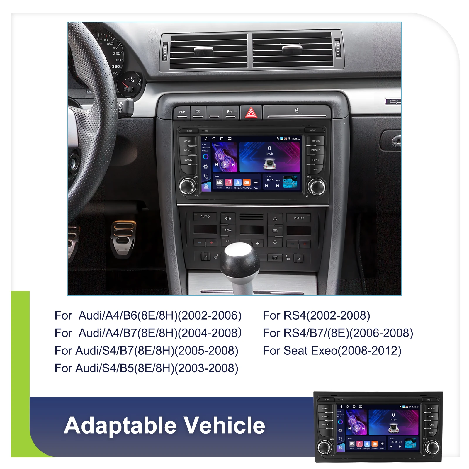 Reproductor de radio para coche Podofo de 7'' con Carplay inalámbrico para Audi A4 2002-2007 S4 RS4 B6 B8 B7, Android Auto, Wifi, GPS, FM, RDS, reproductor multimedia para coche 3