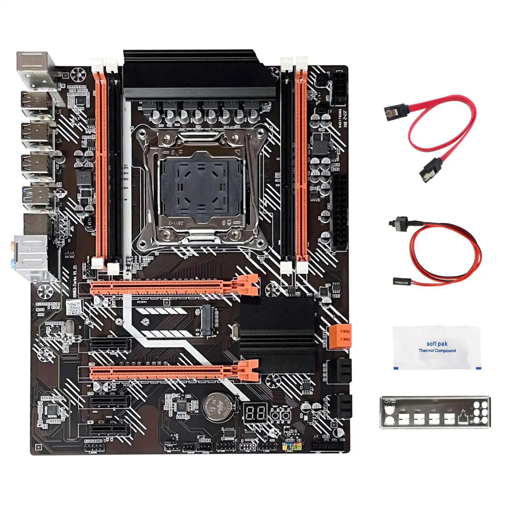 

Материнская плата X99 + кабель SATA + коммутационный кабель + перегородка + термопаста LGA2011 V3 M.2 NVME NGFF поддержка материнской платы DDR3 4X16G