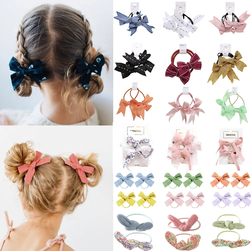Print Grosgrain Ribbon Hair Bows Rubber Bands Small For Children Girls Headwear DIY Kids Accessories Best Gifts | Аксессуары для