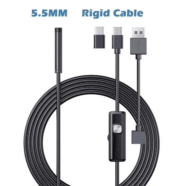 ENWOR Industrial Endoscope Camera IP67 Waterproof 5.5mm 7mm 3IN1 For Android Phones PC USB Endoscope Camera 6LEDs Adjustable 5.5mm hard cable