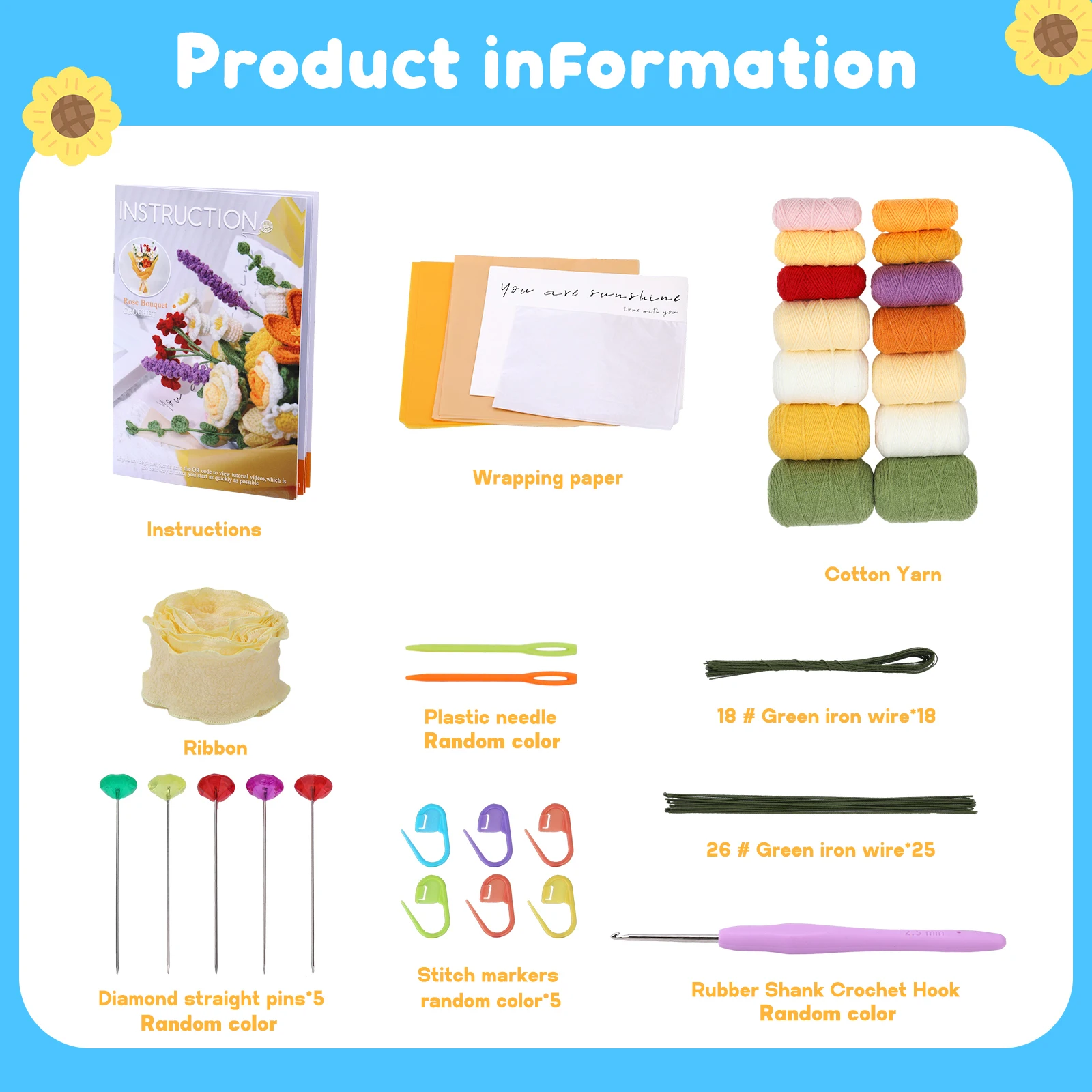 Rose Flowers Bouquet Crochet Kit Crochet Kit for Beginners Step-by-Step Instructions for Anniversary Day Gift crochet kit