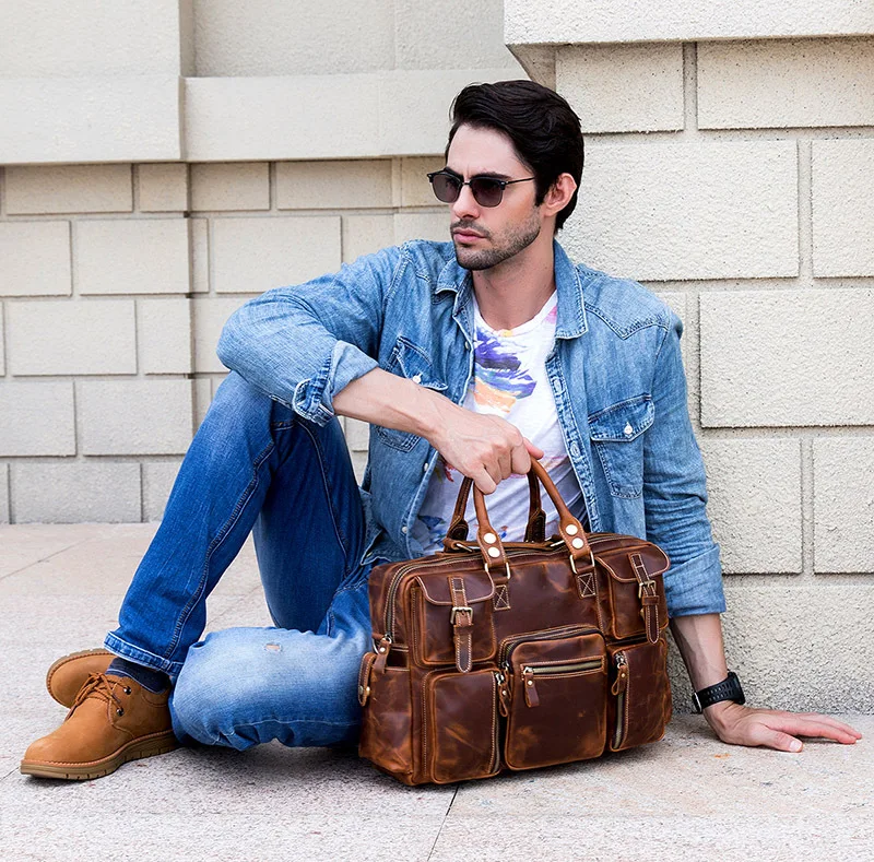 Distressed Large Leather Lenovo Mens Messenger Laptop Bag Briefcase
