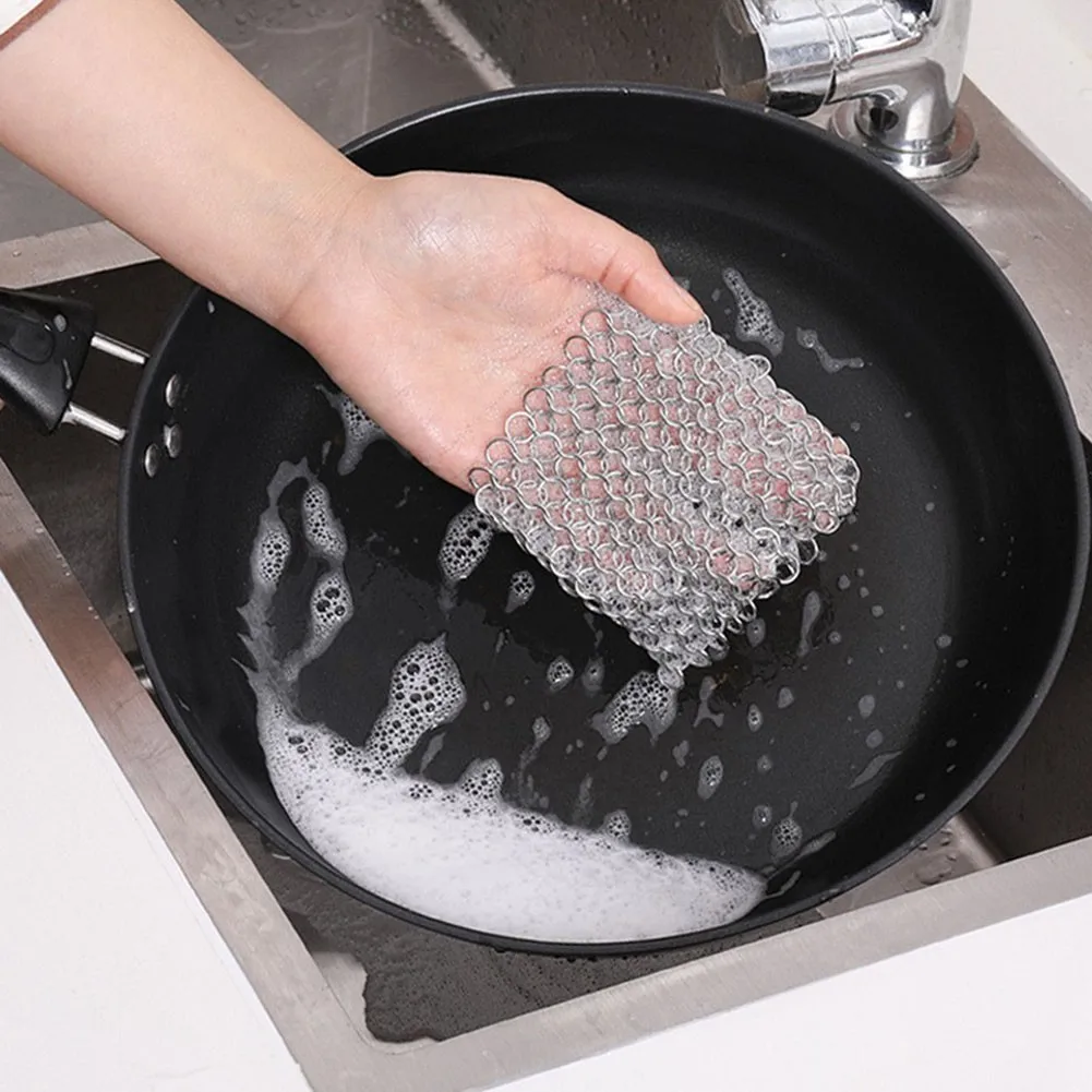

1pc Stainless Steel Chain Cleaner Scrubber Brush Pan Net Household Kitchen Cookware Tool Deep Cleaning Accessories