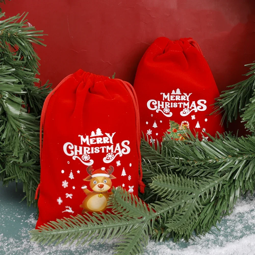Red Christmas Velvet Bag Drawstring Pouch Santa Candy Gift Snack Wrapping Xmas Party Favor Jewelry Packaging Storage Bag 1/10pcs velvet gift bags christmas gift bags red gift bags gift bags christmas candy packaging