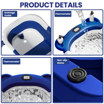 Folding Baby Bath Tub with Temperature Gauge and Cushion for 0-36 Months, Portable and Lightweight for Outdoor Bathing 4