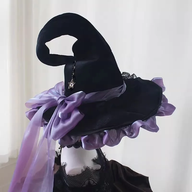 

Original Handmade Large Brim Magic Cap Lolita Dark Gothic Halloween Witch Hat