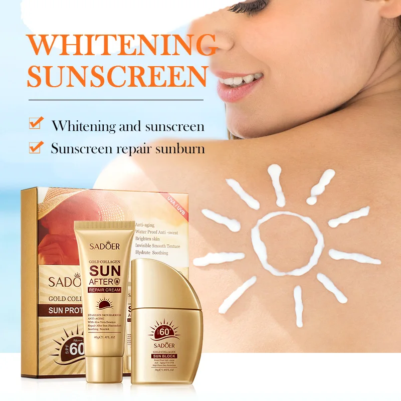 SADOER Golden Collagen Sunscreen For Face Neak Body Protector Solar Moisturizing Sun Cream Facial Sunscreen Sets Solar Blocker