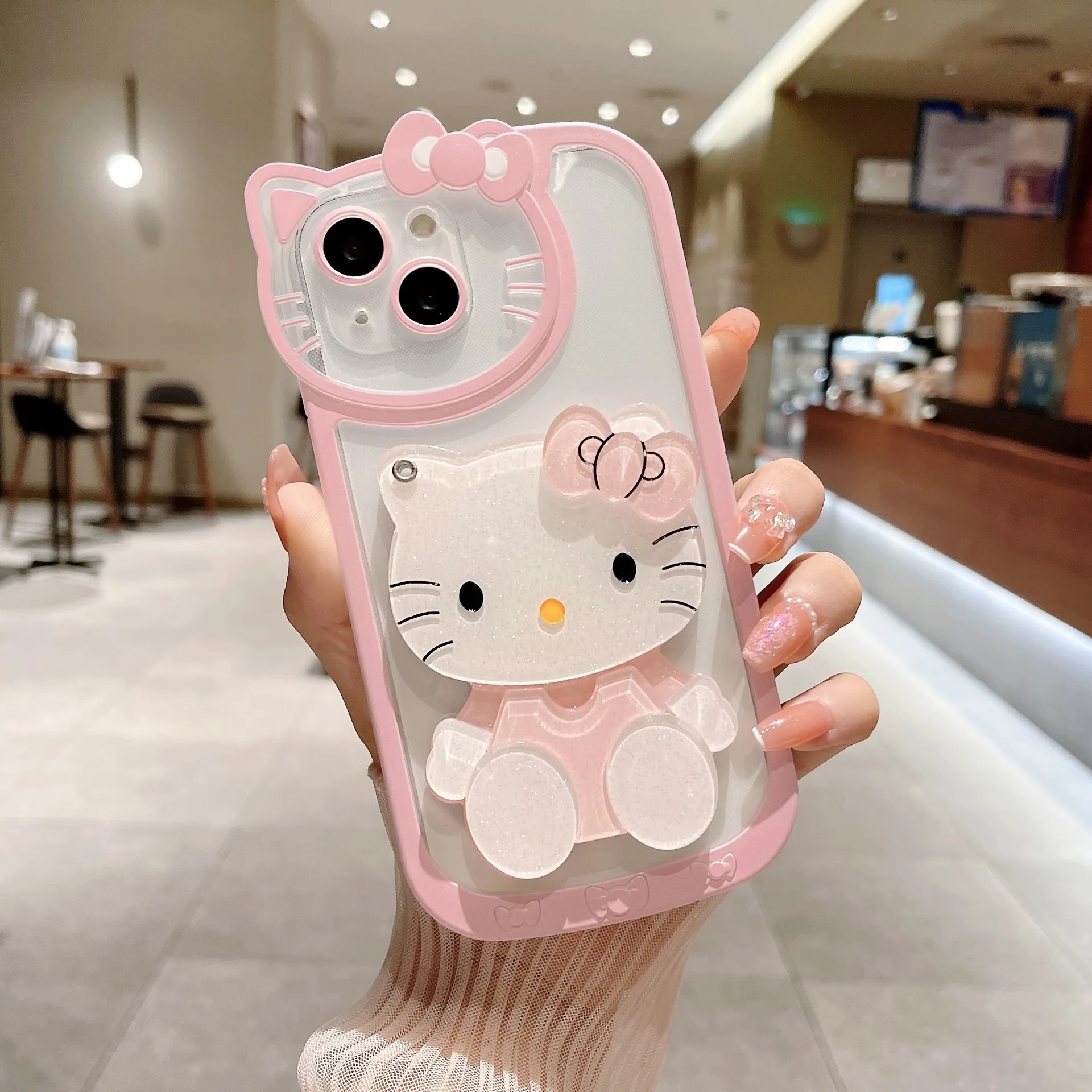 

New Anime Sanrio Hello Kitty Kawaii KT Head Mirror Phone Case for IPhone 15 14 13 12 11 Pro 15 14 Plus Pro XR XS Plus Girl Cute