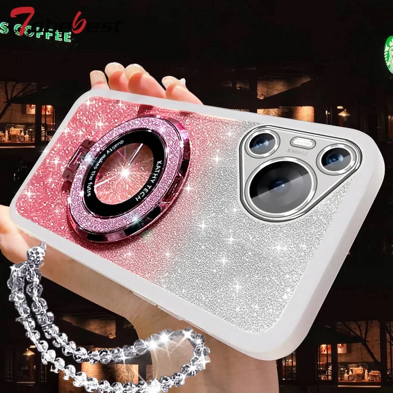 Glitter Crystal MagSafe Phone Holder Bracelet Case - Stylish Silicone Cover