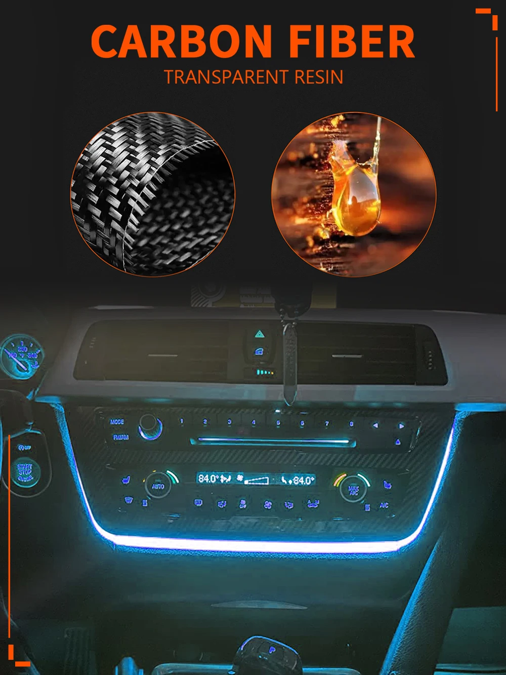 Central Control CD Panel Double-Color Atmosphere Lamp Carbon Fiber Decorative Frame For BMW 3/4 Series F30 F35 F32 F36 M3 F80