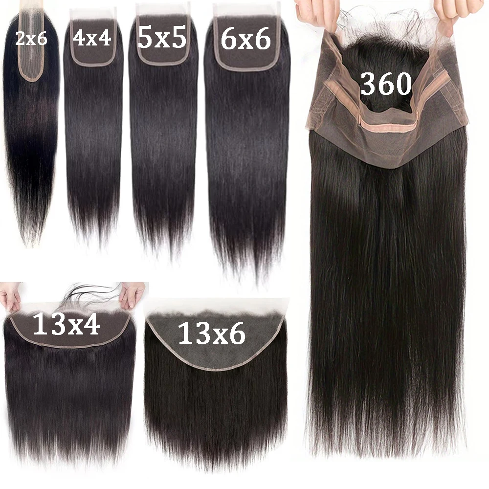 Chiusura in pizzo brasiliana per capelli umani lisci 2x6 4x4 5x5 6x6, frontale in pizzo 13x4 13x6 con pizzo completo 360