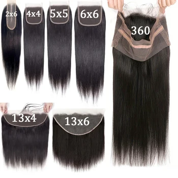 Chiusura in pizzo brasiliana per capelli umani lisci 2x6 4x4 5x5 6x6, frontale in pizzo 13x4 13x6 con pizzo completo 360