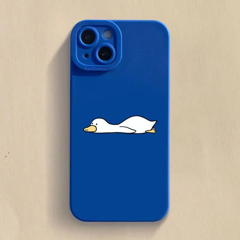 Cute Cartoon Lying Flat Duck Phone Case For iPhone 15 Pro Max 11 12 Mini 13 14 Pro Max X XS XR 7 8 14 15Plus Soft Silicone Cover