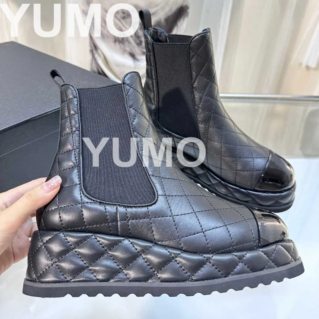 

2023 Newest Wedge Short Boots Size 40 Round Toe Color Match Fashion Slip On Runway Ankle Boots Height Increased Luxury Designer