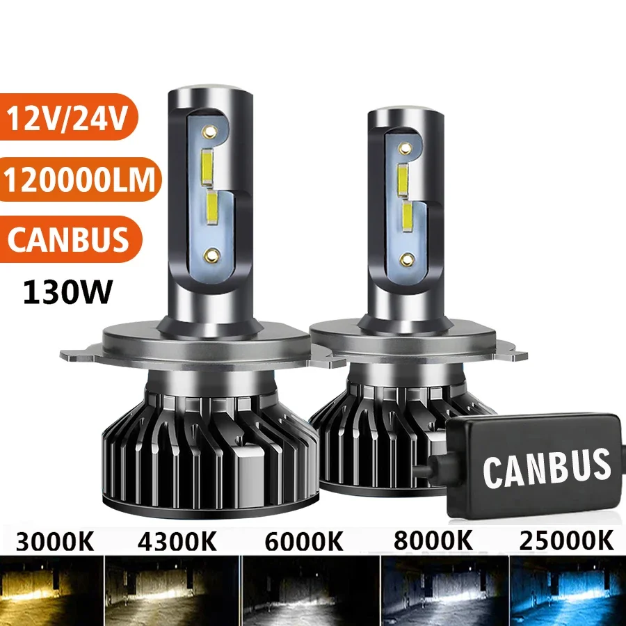 LED H7 120000LM 4300K 6000K 8000K 3000K HB3 HB4 9005 9006 H3 H1 H8 H4 H11 H9 H13 Turbo Canbus Led Car Headlight CSP CHIP 2Pcs