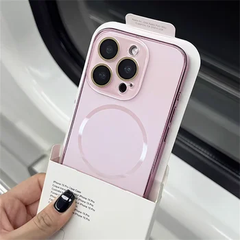 Luxury Frosted For Magsafe Lens Glass Protector Case For Iphone 16 15 14 13 12 Pro Max Magnetic Wireless Charge Cover Funda 1