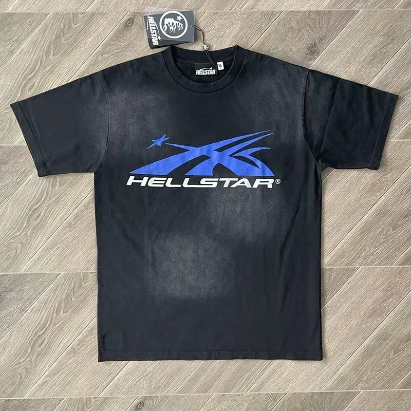 

24ss Logo Print Hell Star T Shirt Men Women 1:1 Best Quality Washed Black Pure Cotton T Shirts