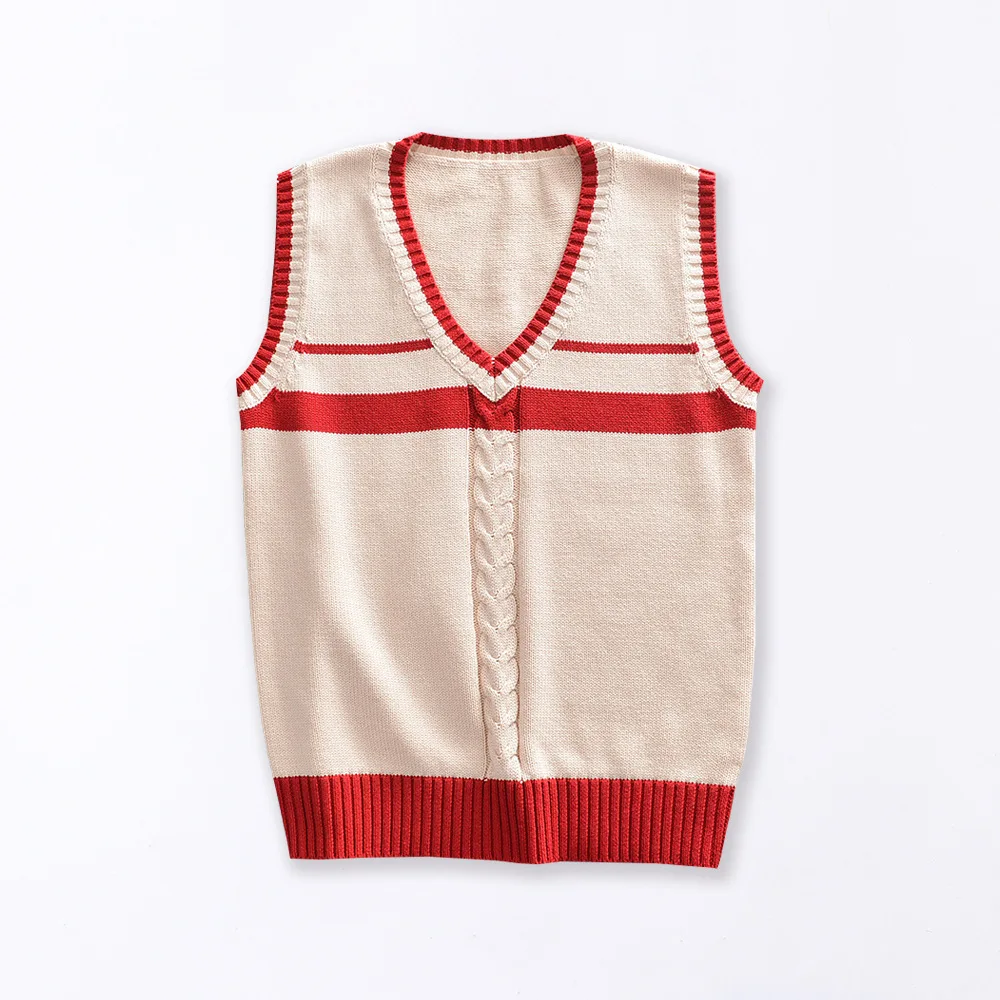 School JK Uniform Sweater Cute Apricot Striped Tank Top Sweater Sleeveless Vest Waistcoat For Girls Cosplay adult Knitting Coat