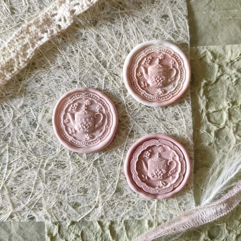 New 25mm Wax Seal Stamp Vintage Teapot 3d Relief Embossed Brass Head Sealing Wax Stamp DIY Scrapbook Envelope Fire Paint Seal
