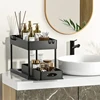 2 Tier Under Sink Organizer Sliding Cabinet Basket Organizer Storage Rack with Hooks Hanging Cup Bathroom Kitchen Organizer 4