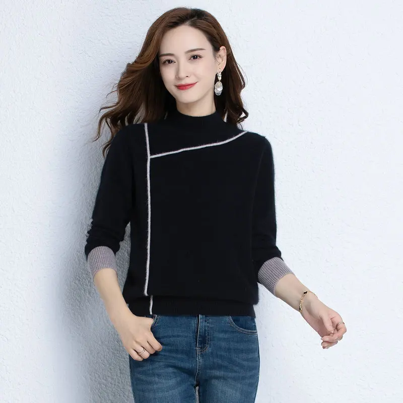 

Minimalist Style Women Cosy Sheep Wool Sweaters Beige Black Red Green Camel Knitted Tops Comfy OOTD Pullover Knitwear Winter New