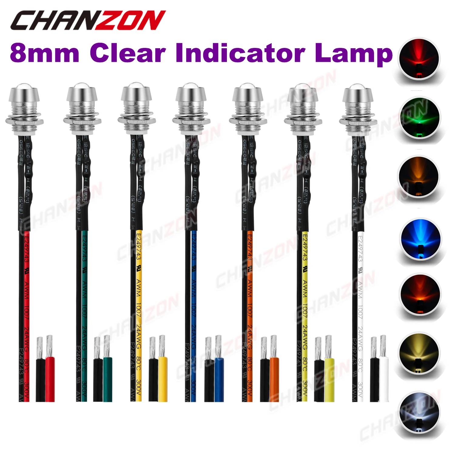 5Pcs 8Mm 12V Indicatore Led Diodo Ad Emissione Precablato Bianco Caldo Rosso Verde Blu Giallo Arancione Pre Cablato Polit Light Signal Lamp