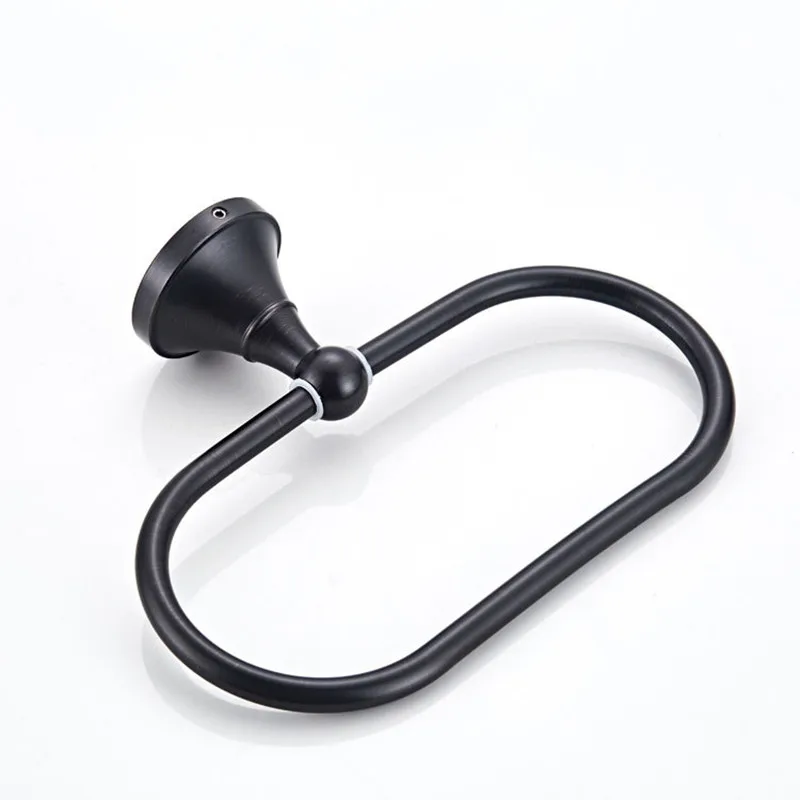 New black Antique Brass Towel Holder Bathroom Wall Mounted Round Towel Rings Rack Kitchen Storage Accessories Shelf