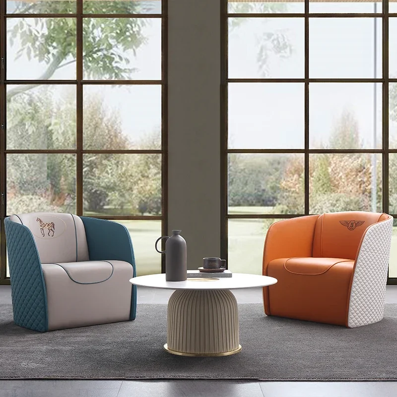 

Гостиничный стул из натуральной кожи, стул для клуба, гостиной, балкона, Одноместный Диван из твердой древесины, роскошный современный стул для переговоров, простой