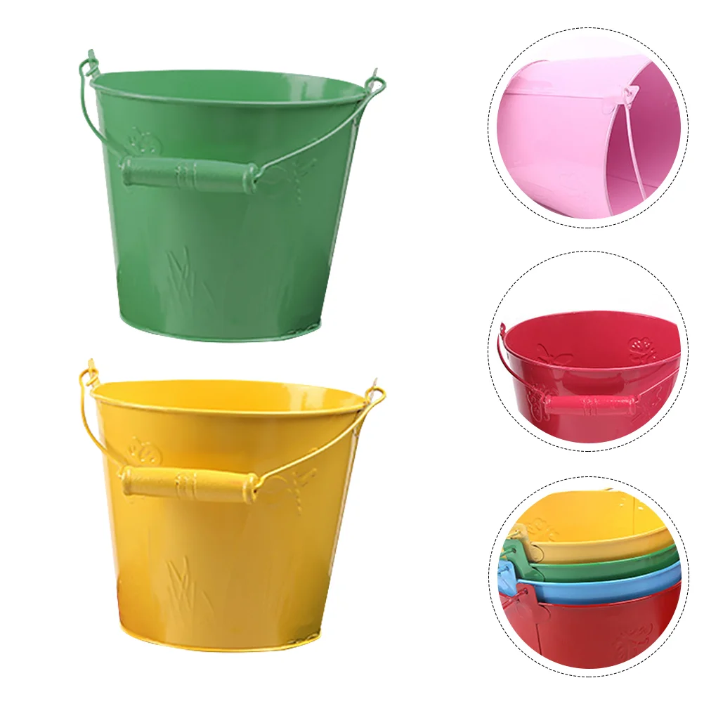 

2pcs Tinplate Beach Bucket Interesting Mini Bucket Toy Child Sand Buckets