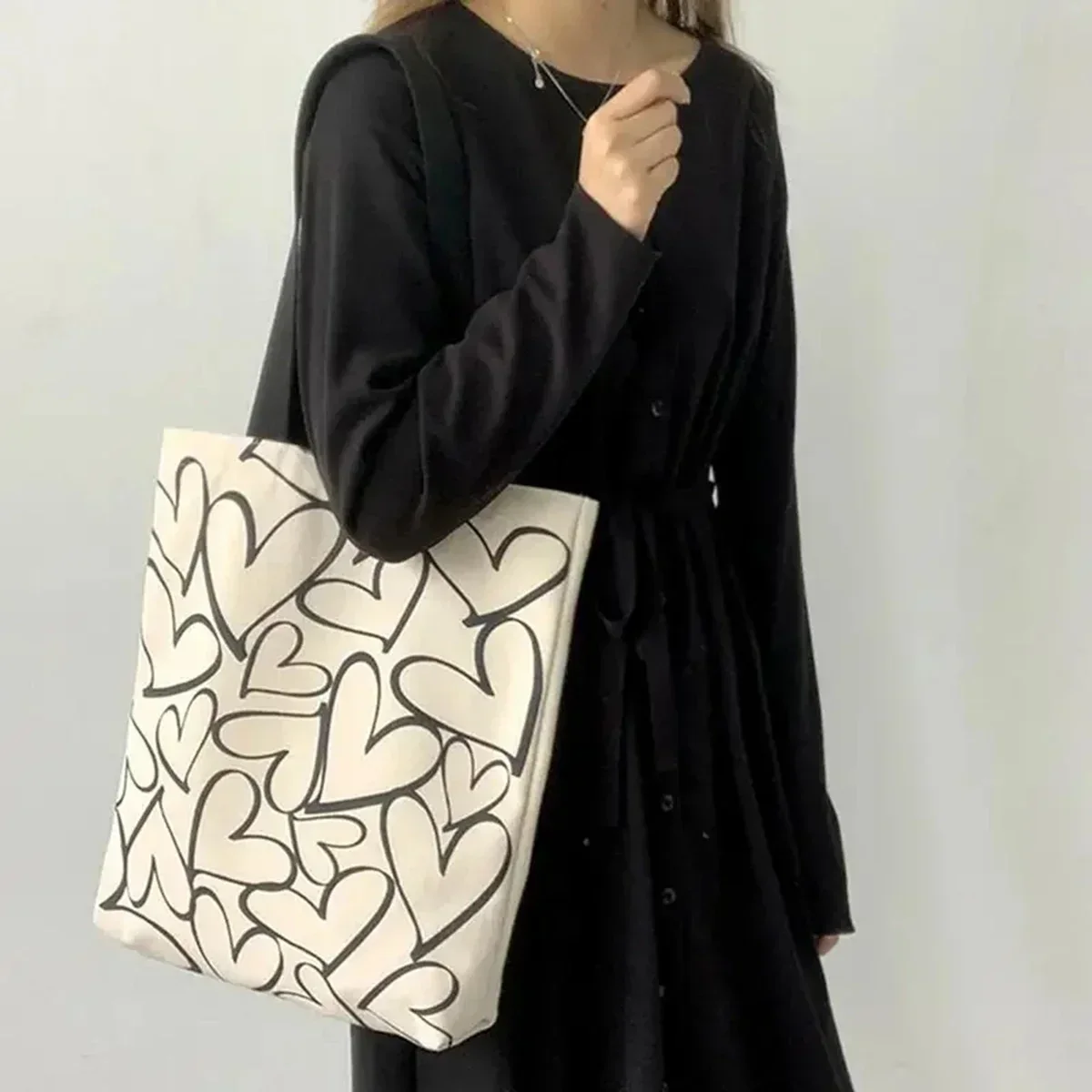 Bag Travel Canvas Bag with Simple Love Pattern Art Female Single Shoulder Shoulder Bag