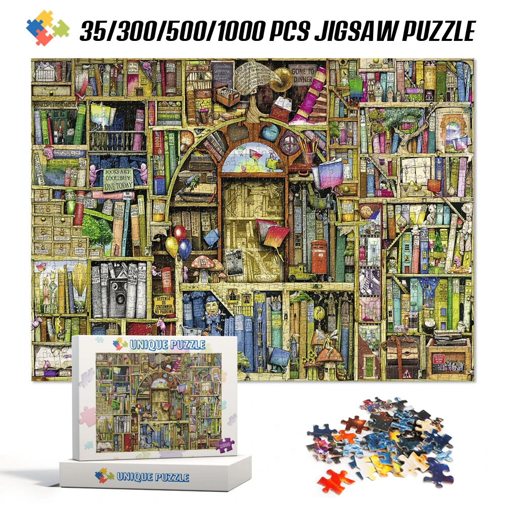 35/300/500/1000 Pieces Jigsaw Puzzle Magic Bookshelf Cartoon Puzzle Children's Educational Toys Christmas Gifts for Family Toys