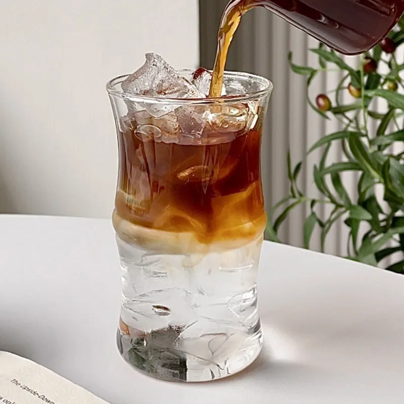 Bamboo-Inspired Large Capacity Clear Glass Mug