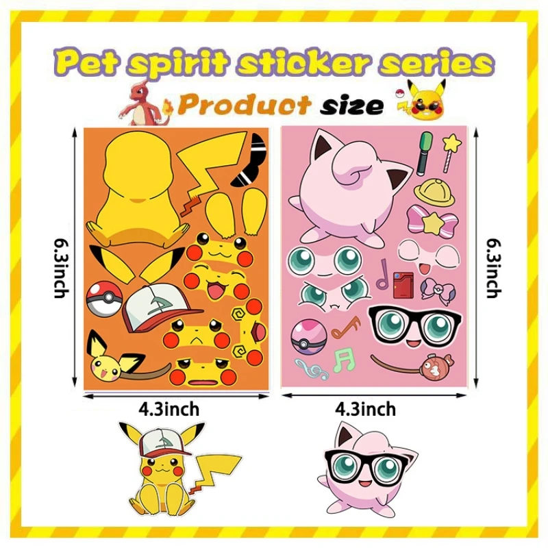 Pokémon DIY Creative Children Puzzle Stickers Cute Anime Characters Pikachu Waterproof Puzzle Stickers Kid's Toys Gifts