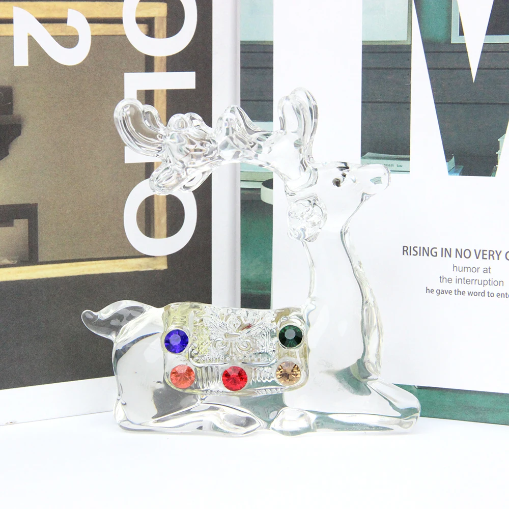

Crystal Christmas Deer Glass For Figurines Desktop Ornament Room Decor Transparent Elk Reindeer Sculpture Home Office Decoration